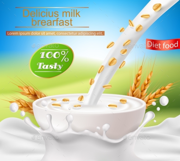 Vector Realistic Poster with a Milk Splash - Food Objects