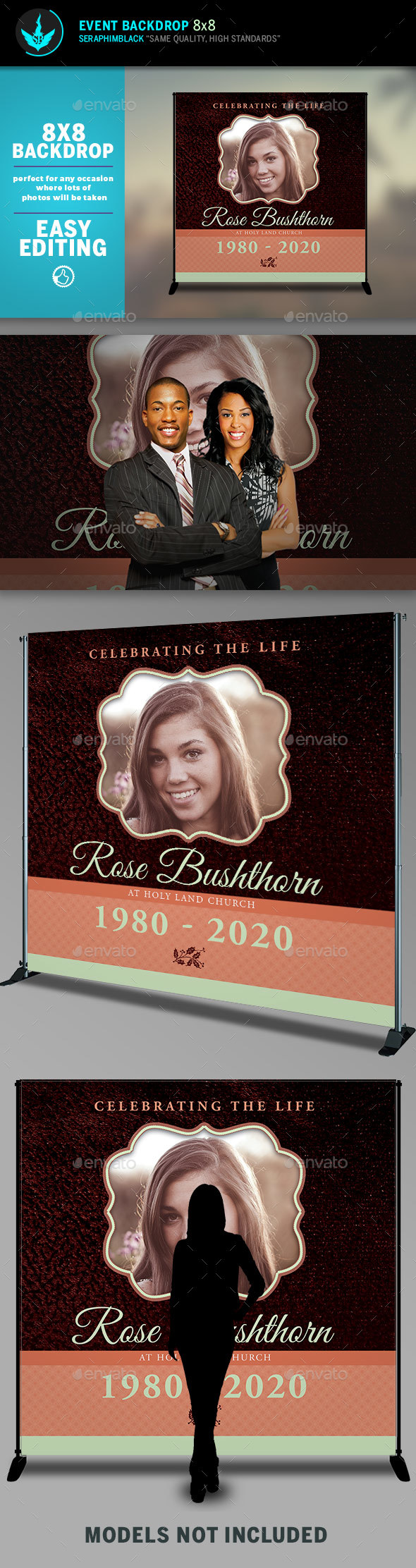 Leather Funeral 8x8 Event Backdrop 2 Template - Signage Print Templates