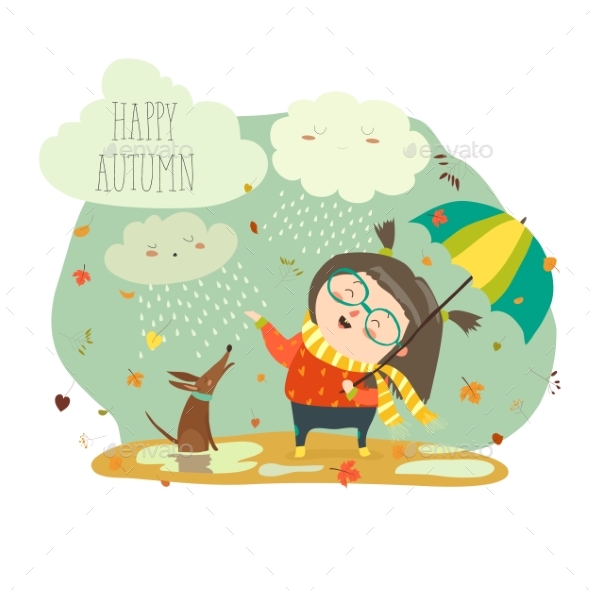 GraphicRiver Girl Playing in Rain with Umbrella 20497209