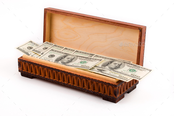 Box full of american dollars  - Stock Photo - Images