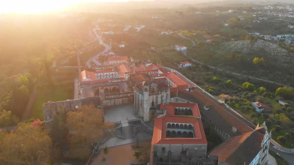 Aerial Drone View of Tomar Town Templar Castle and Convent of Christ Portugal alt