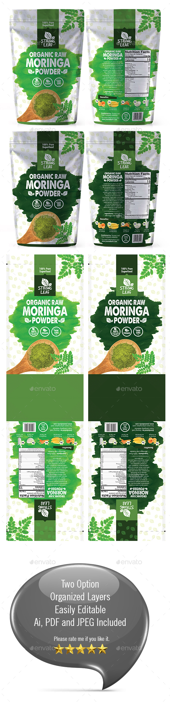 Moringa Powder Bag Packaging Template - Packaging Print Templates