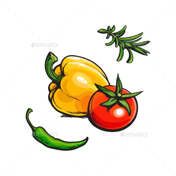 Tomato, Bell, Chili Pepper and Rosemary BBQ Spices - Food Objects
