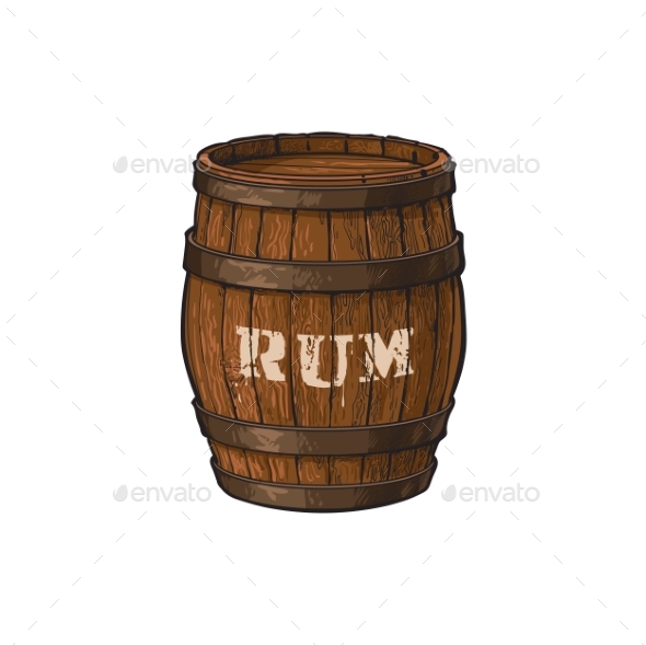 Vector Wooden Rum Barrel Isolated Illustration - Man-made Objects Objects