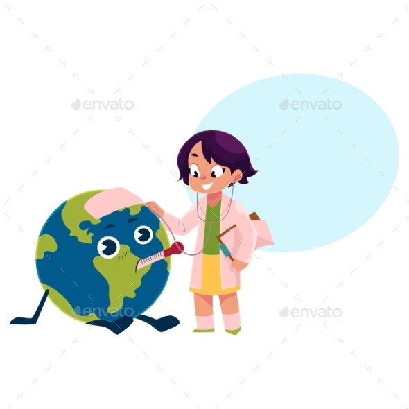 Girl Playing Doctor with Globe or Planet Earth - People Characters