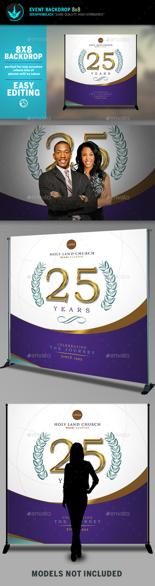 Regal Gold Lavender plus Teal 8x8 Event Backdrop Template - Signage Print Templates