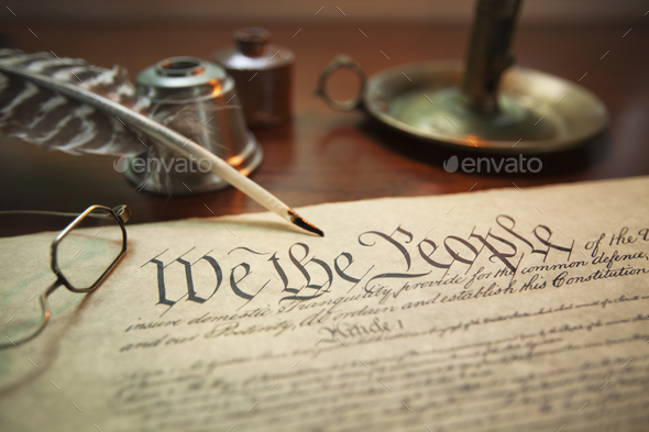 Candle Quill And Inkwell With Constitution Of The United States Stock ...