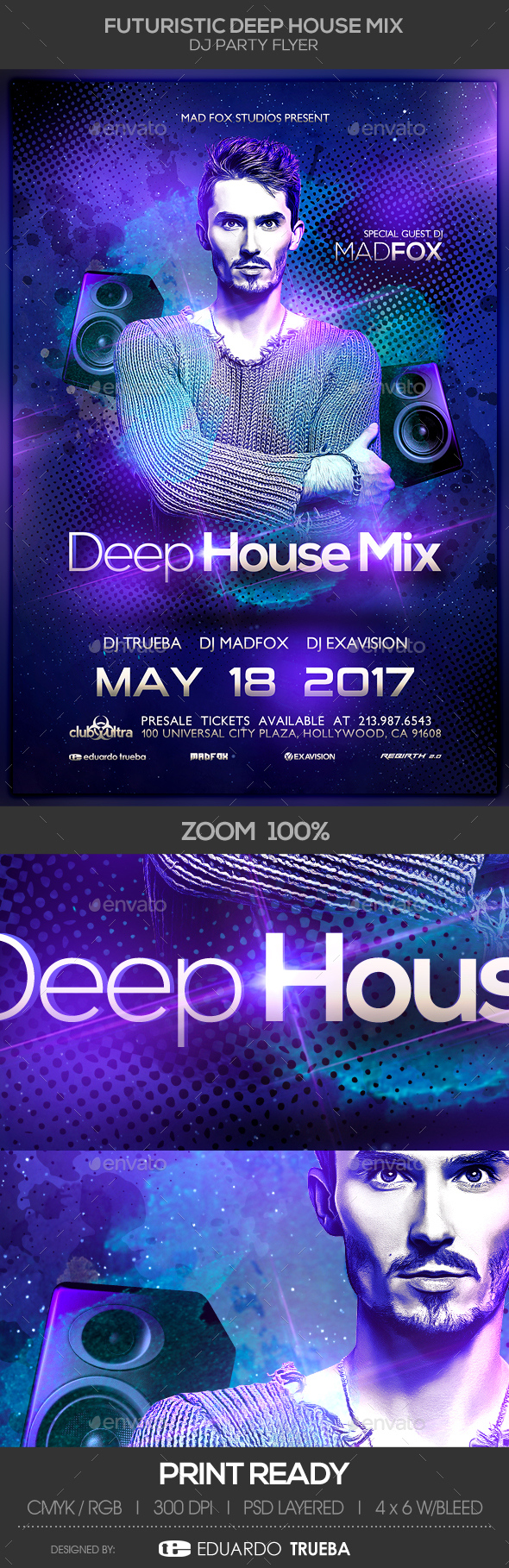 Futuristic Electro EDM Deep House Mix Dj Party Flyer - Clubs & Parties Events