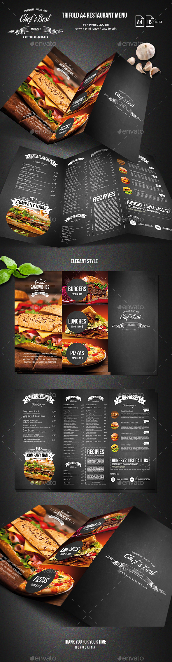 Chef's Trifold Menu - Food Menus Print Templates
