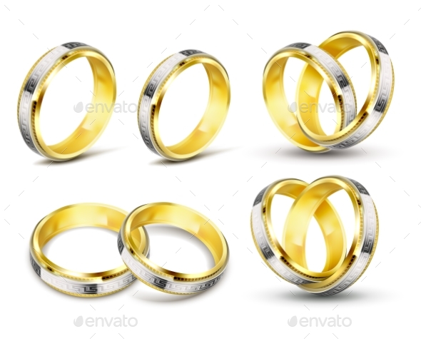 Set of Realistic Vector Illustrations of Rings - Man-made Objects Objects