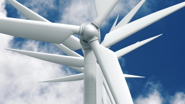 Many Wind Power Generators on Sky Background.