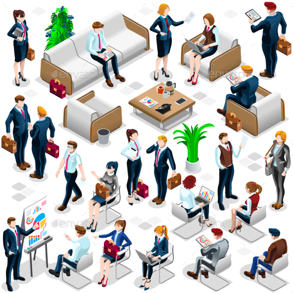 Isometric People Lots Business Icon 3D Set Vector Illustration - People Characters