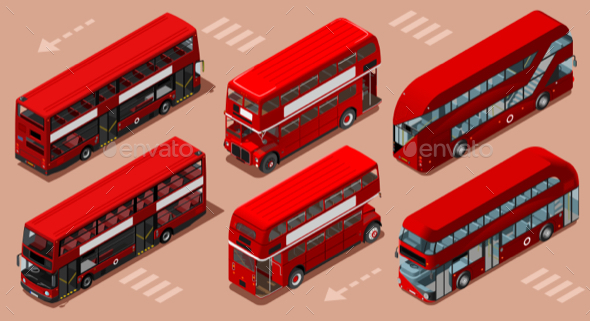 London Red Bus 3D Vector Isometric - Man-made Objects Objects