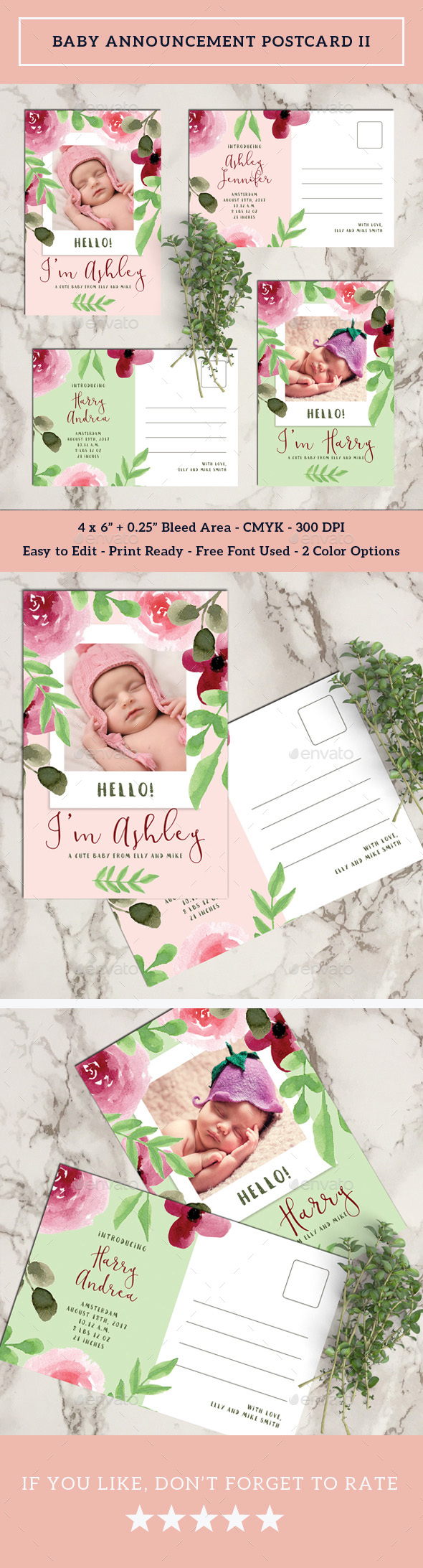 Baby Announcement Postcard II - Cards & Invites Print Templates