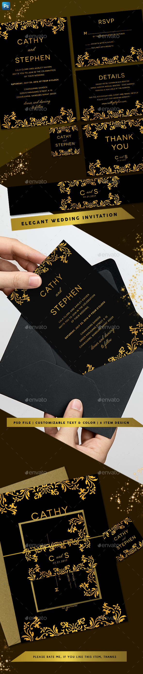 Elegant Gold Wedding Invitation - Weddings Cards & Invites