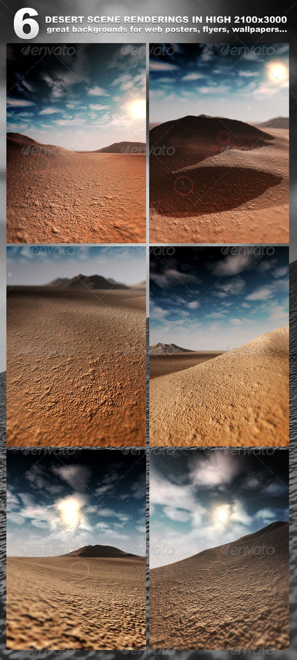 6 Desert Scenes in 2100x3000 - rendered - 3D Backgrounds