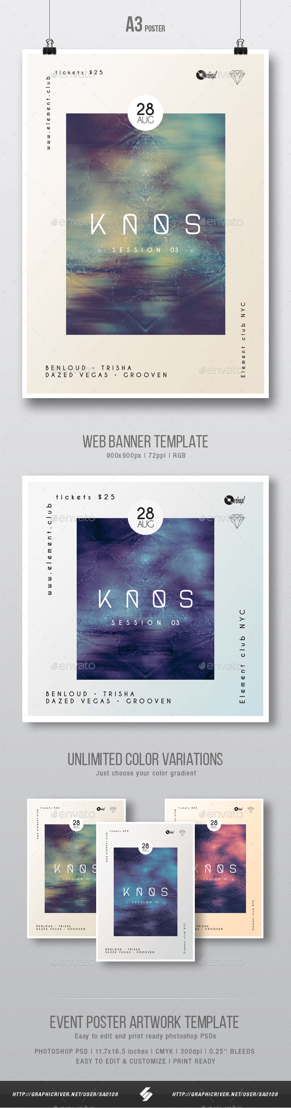 Kaos 03 - Minimal Party Flyer / Poster Artwork Template A3 - Clubs & Parties Events