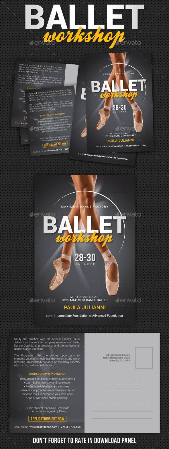 Ballet Workshop Postcard - Cards & Invites Print Templates