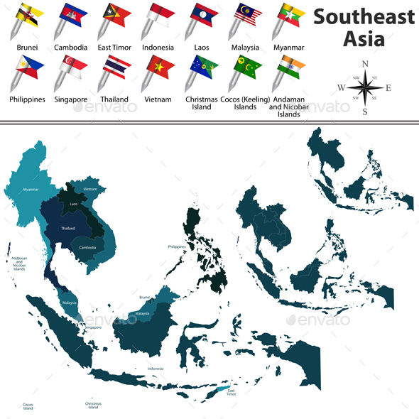 Political Map of Southeast Asia - Travel Conceptual