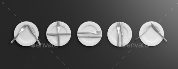 Place Settings, waiter signals on black background. 3d illustration