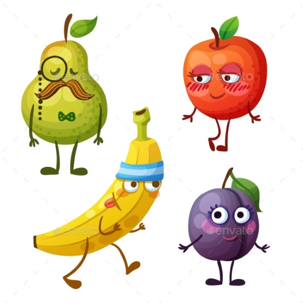 Funny Fruit Characters Isolated on White - Miscellaneous Vectors