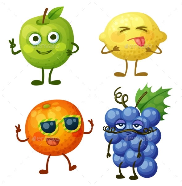 Fruit Characters Isolated on White