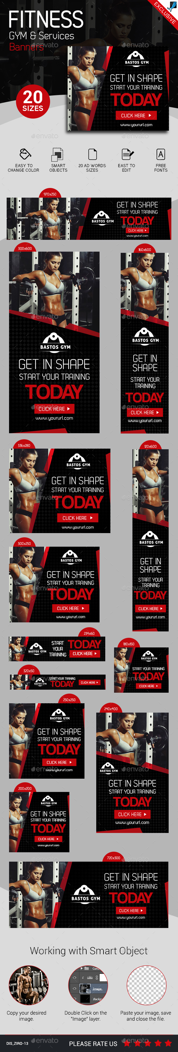 Fitness Gym and Services Ad Banners Set 2 - Banners & Ads Web Elements