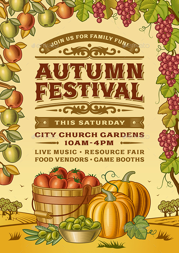 Vintage Autumn Festival Poster - Food Objects