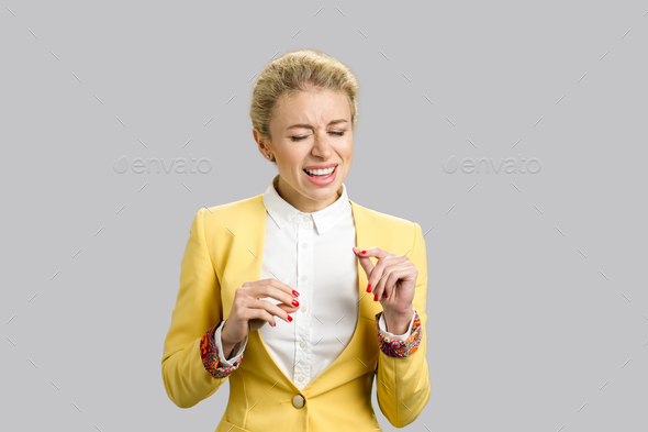 Expressive business lady singing song isolated