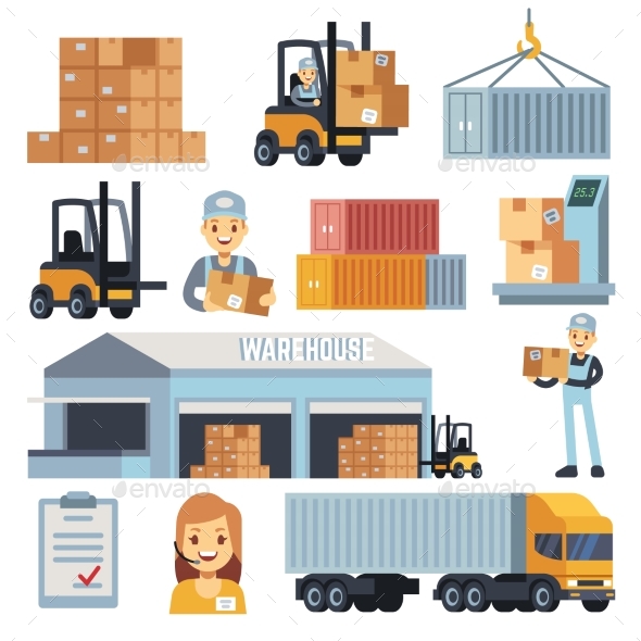 Merchandise Warehouse and Logistic Flat Vector - Objects Vectors
