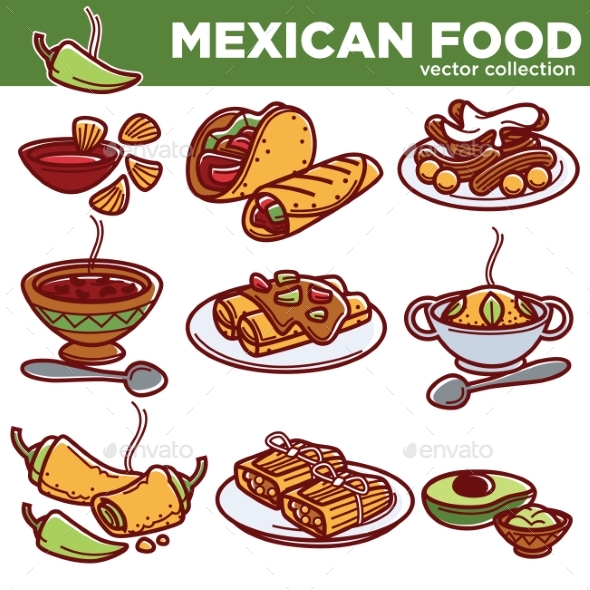 Mexican Food Cuisine Traditional Dishes Vector - Food Objects