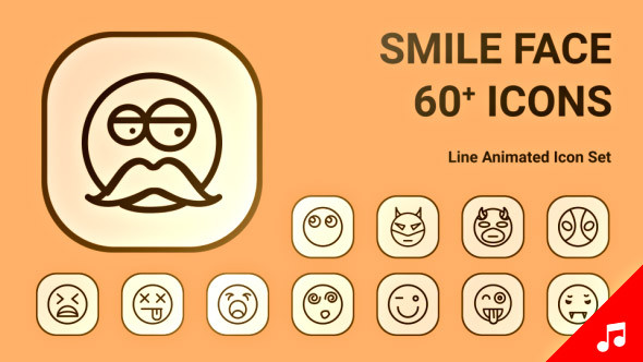 Smile Face Expression Animation - Line Icons and Elements