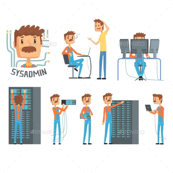 Network Engineer Characters Set - Computers Technology