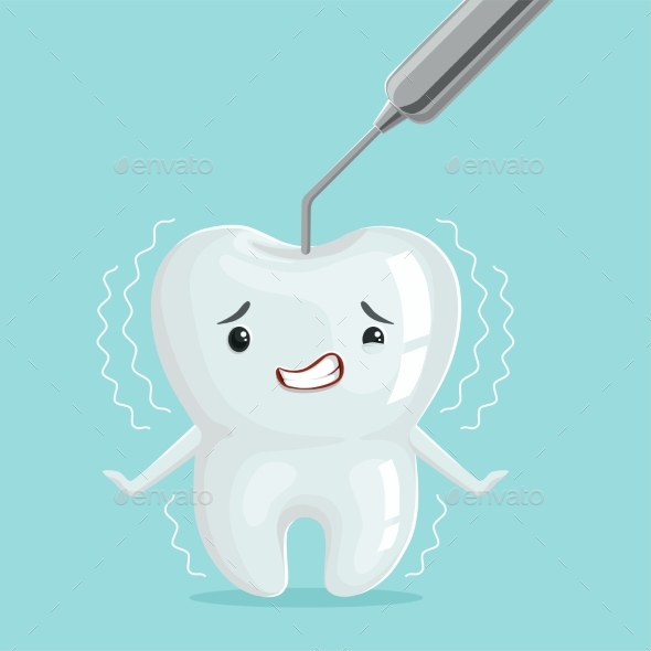 Cartoon Tooth Character with Dentist - Health/Medicine Conceptual