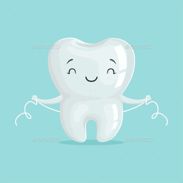 Healthy White Cartoon Tooth Character - Health/Medicine Conceptual