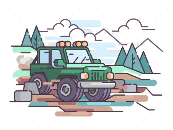 Journey on Jeep Off-road Vehicle - Objects Vectors