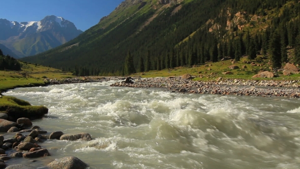 Rough River in the Mountains. Kyrgyzstan