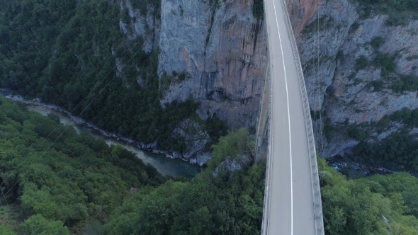 Aerial View of Durdevica Tara Arc Bridge in the Mountains, One of the Highest Automobile Bridges in alt