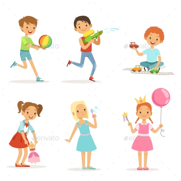 Children Playing with Funny Toys - People Characters