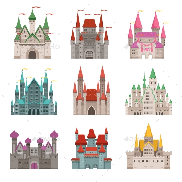 Fairytale Old Medieval Castles or Palaces - Buildings Objects