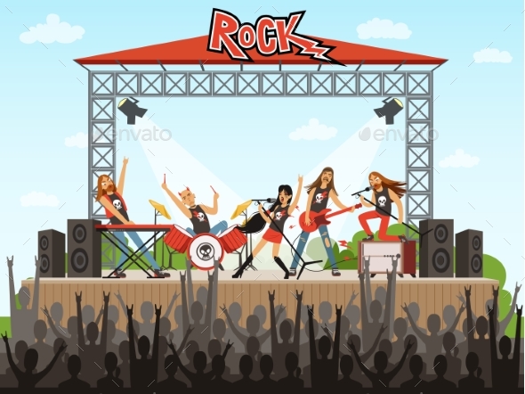 Rock Band on Stage. People on Concert. Music - People Characters