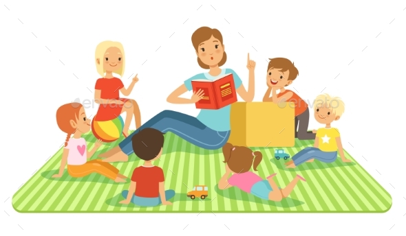 Teacher and Kids in Classroom at Lesson - People Characters