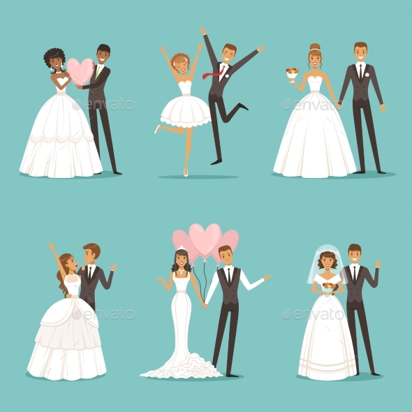 Married Couple Characters Set. Wedding Mascot - People Characters