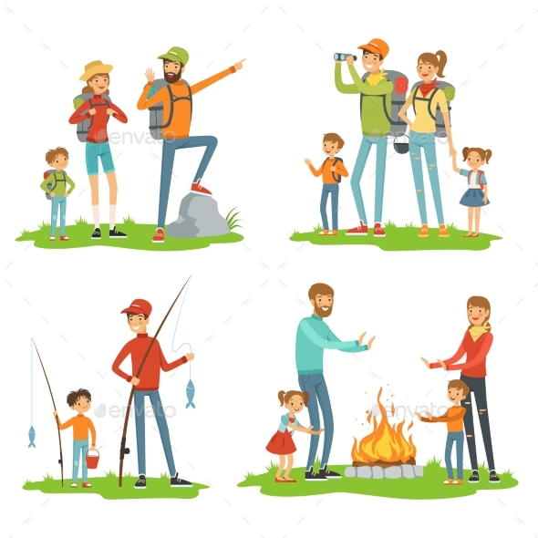 Family Hiking - People Characters
