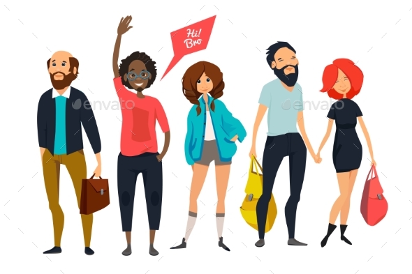 Group of Young Hipsters. Male and Female - People Characters
