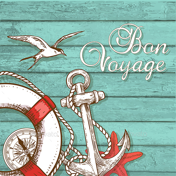 Travel Background with Lifebuoy and Anchor - Travel Conceptual