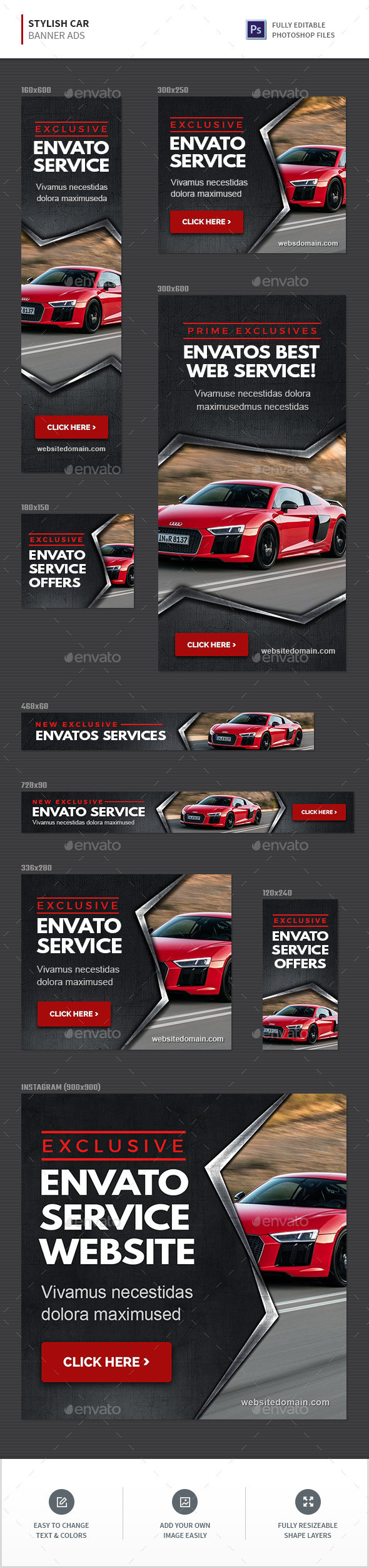 Stylish Car Banners - Banners & Ads Web Elements