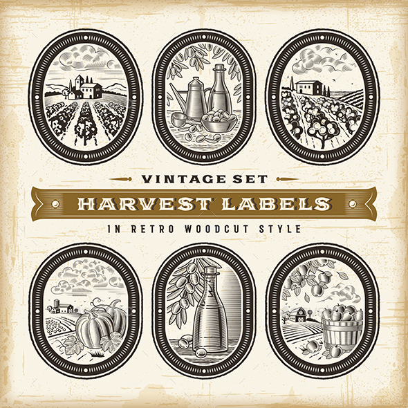 Vintage Harvest Labels Set - Food Objects