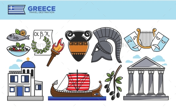 Greece Travel Destination Promotional Poster with - Buildings Objects