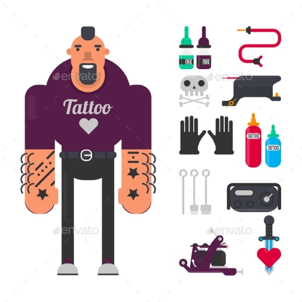 Tattoo Master with Special Work Equipment Isolated - Industries Business